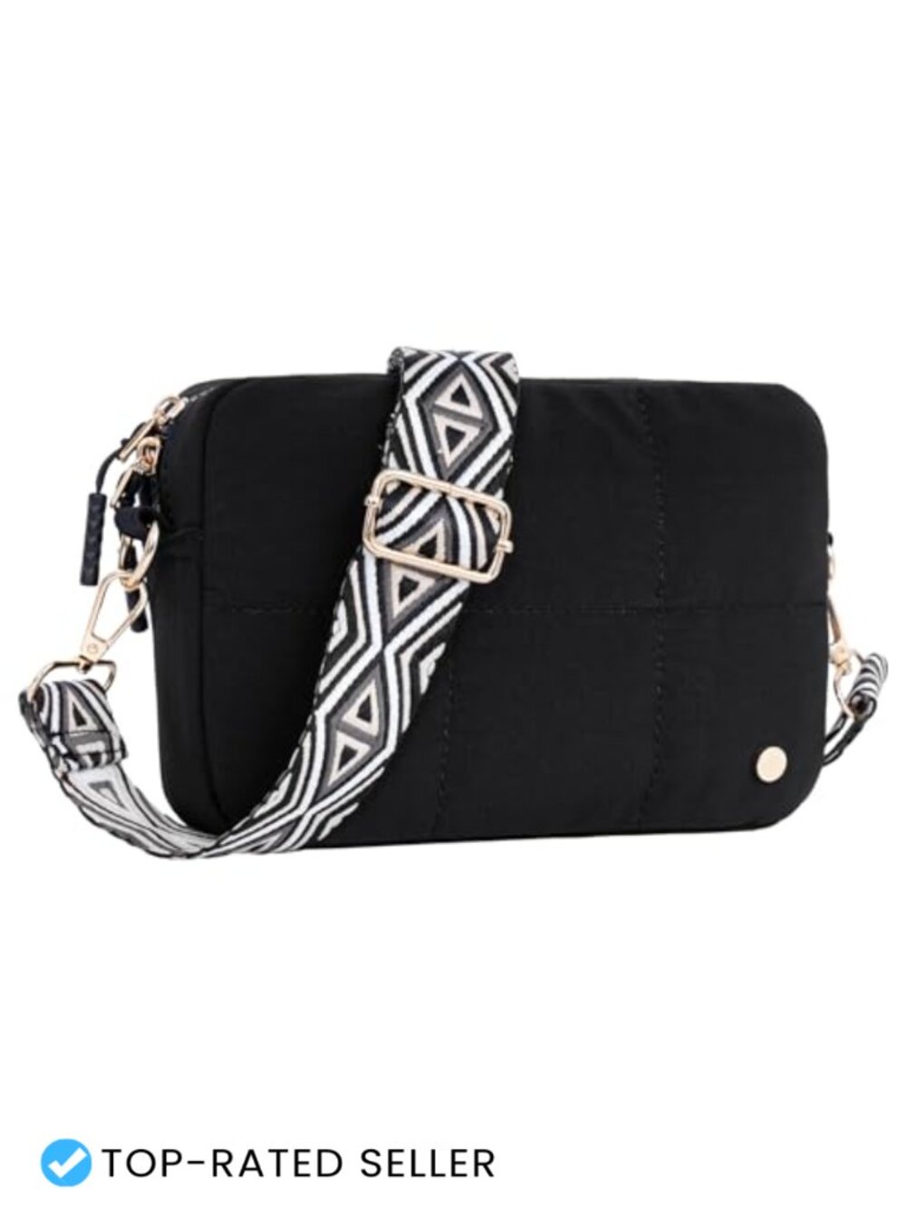 Quilted Nylon Crossbody Bag with Adjustable Guitar Strap Lightweight
